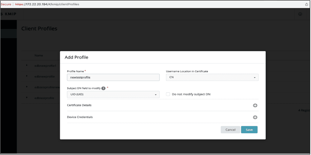 Thales CipherTrust Manager Add Client Profile